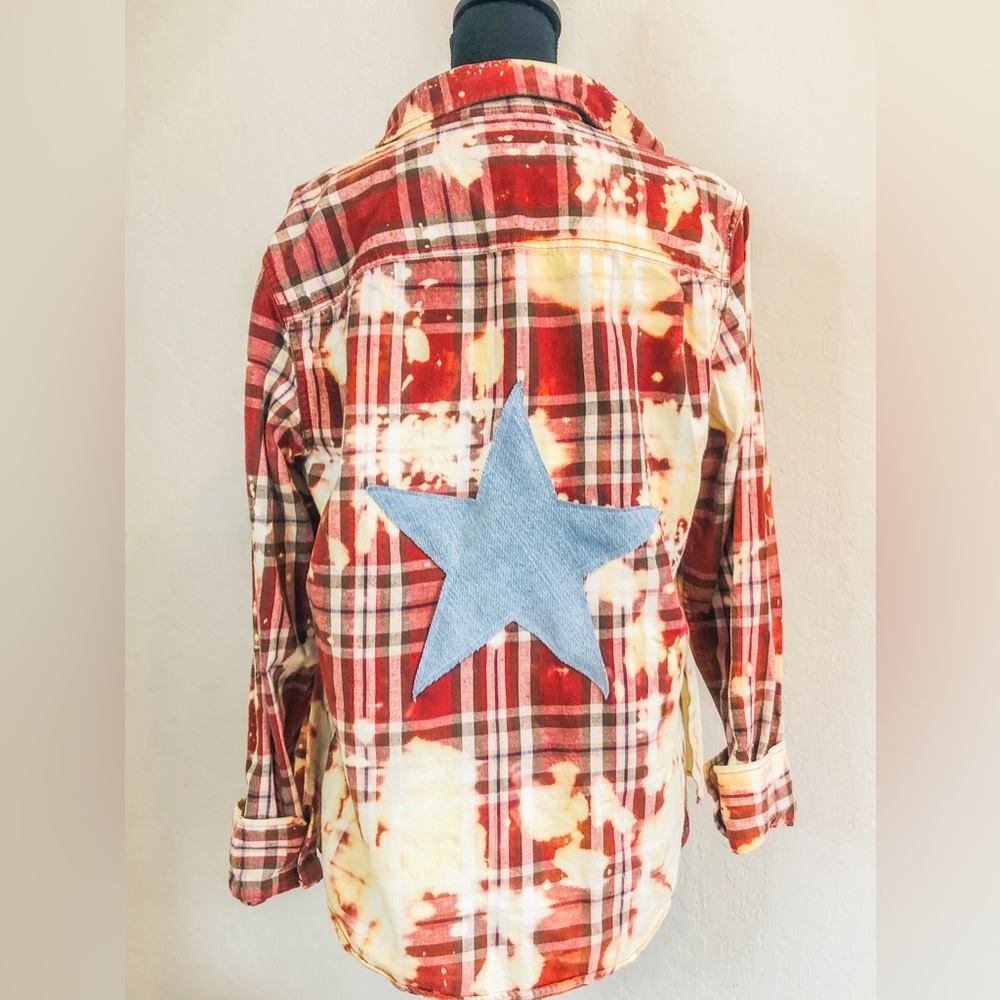 Upcycled bleached star distressed flannel
